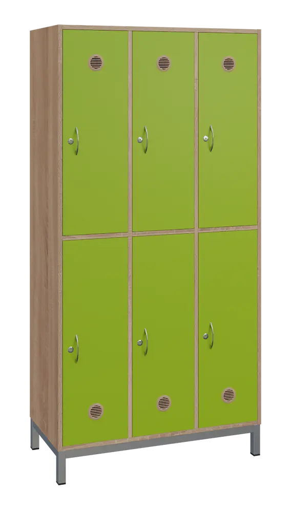 SBS-2233 šatní skříň 6-boxová, 1800x900x400 mm, kovové nohy, korpus dub bardolino, dvířka jarní zeleň